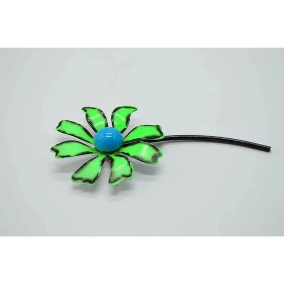 Green Blue Black Enamel Flower Mid Century Flower - Picture 4 of 5